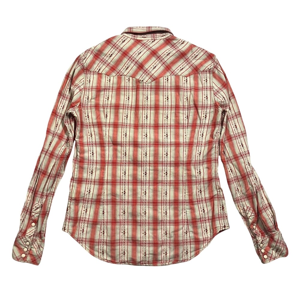 True Religion Plaid Western Snap Button Shirt Womens M Blue Brown Long Sleeve - Picture 9 of 12